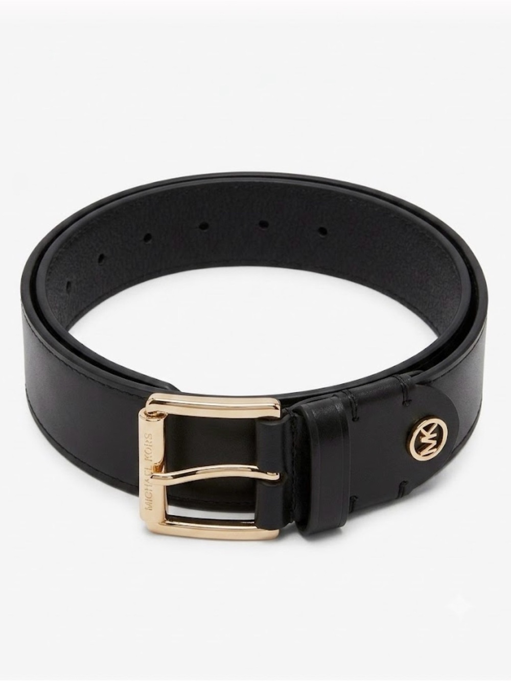 NWOT Michael Kors Black Leather Belt with Gold-Tone Buckle